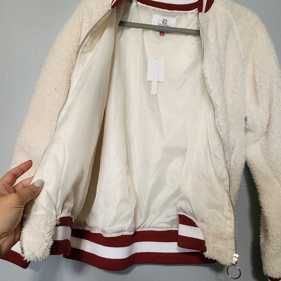 SOUTH POLE Y2K Sherpa Bomber Jacket Juniors Large Cream Zip Up Preppy Varsity - Picture 4 of 8